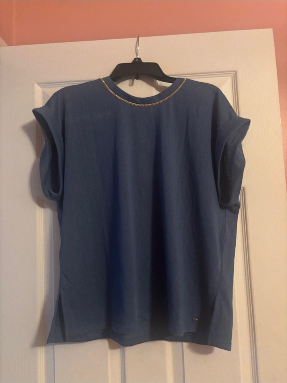 Michael Kors Blue Short Sleeve Tee with Gold Neck Detail